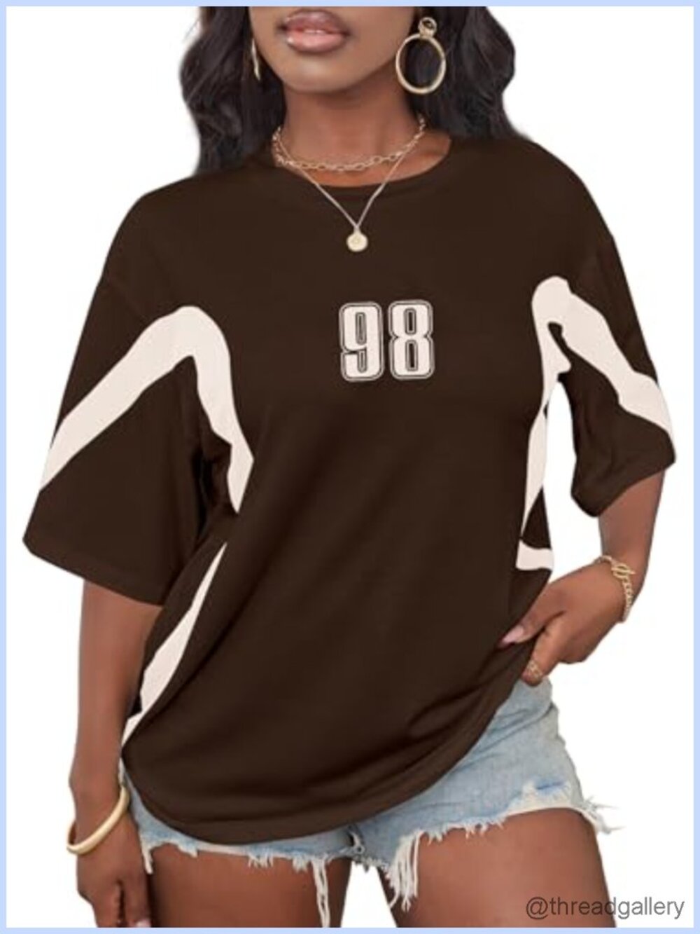 Oversized Color Block Graphic Tee Half Sleeve Crew Neck Loose Fit